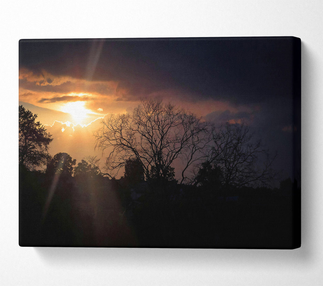  A Canvas Print of Golden Sunset Silhouettes Canvas Art
