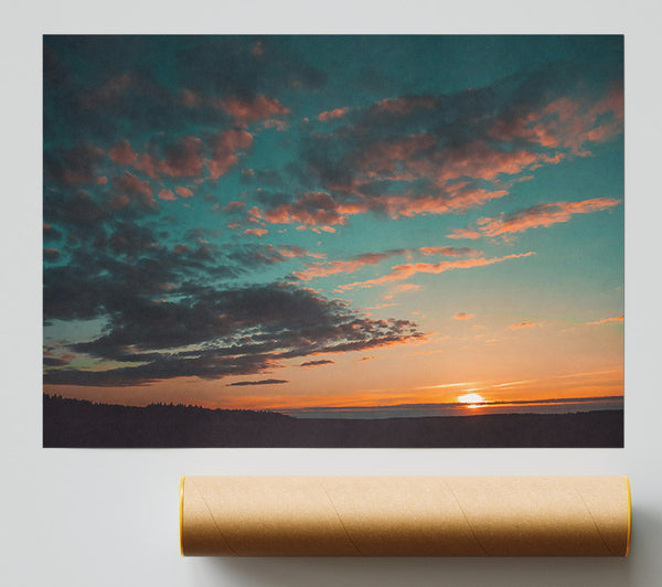 Teal Sunset Clouds Print