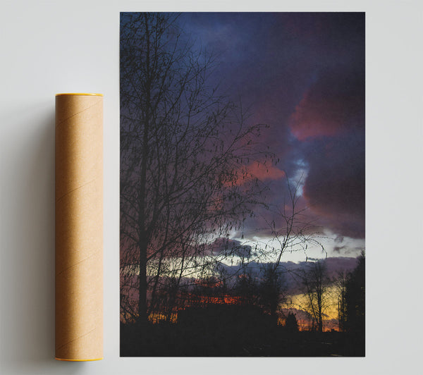 Crimson Silhouettes At Dusk Print