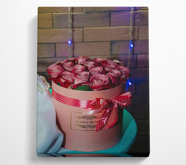  A Canvas Print of Pink Roses In A Box. Canvas Print