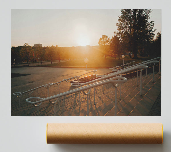 Golden Steps At Sunset Poster