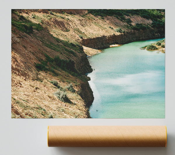 Teal Cliffside River Poster