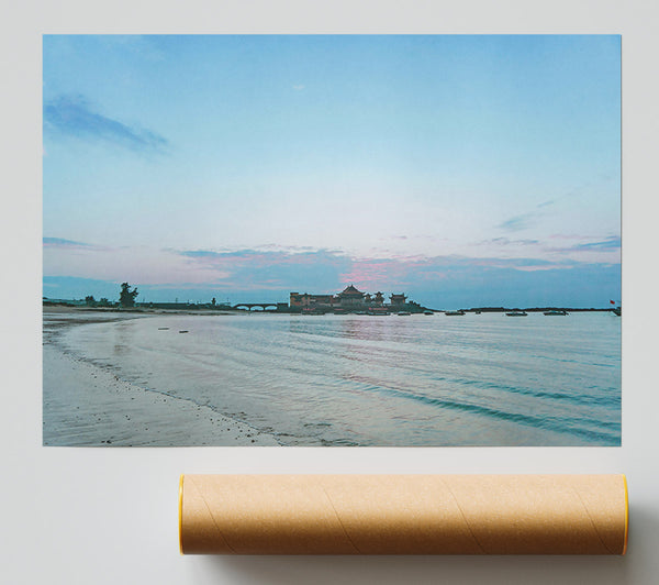 Blue Coast Temple Dawn Poster