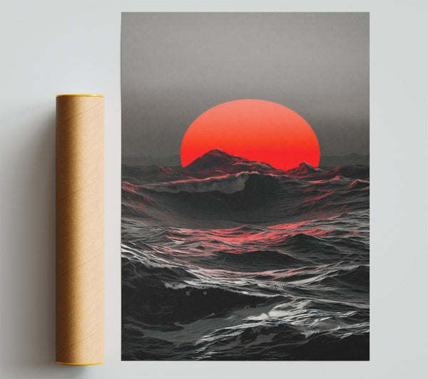 Red Sun Over The Mountains Poster