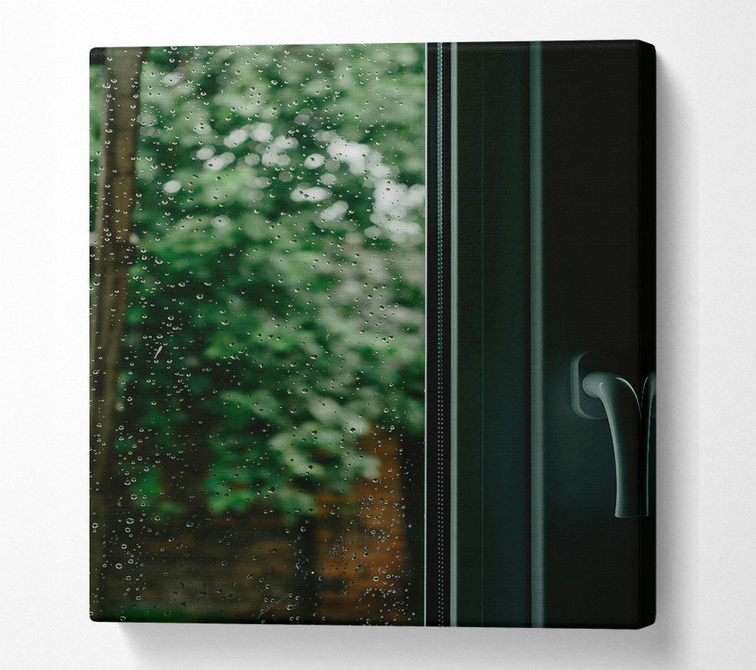  A Canvas Print of Green Rain Windowpane Canvas Wall Art