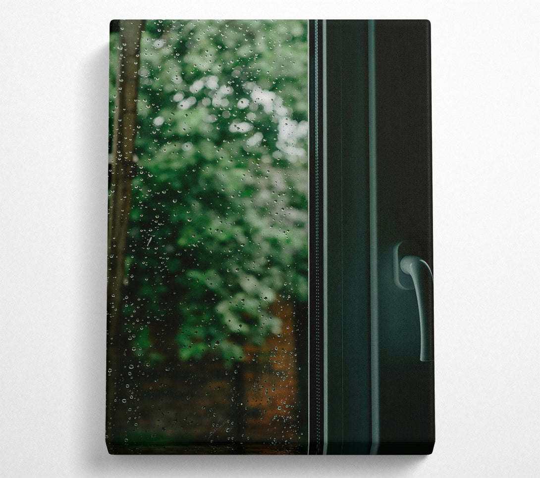  A Canvas Print of Green Rain Windowpane Canvas Wall Art