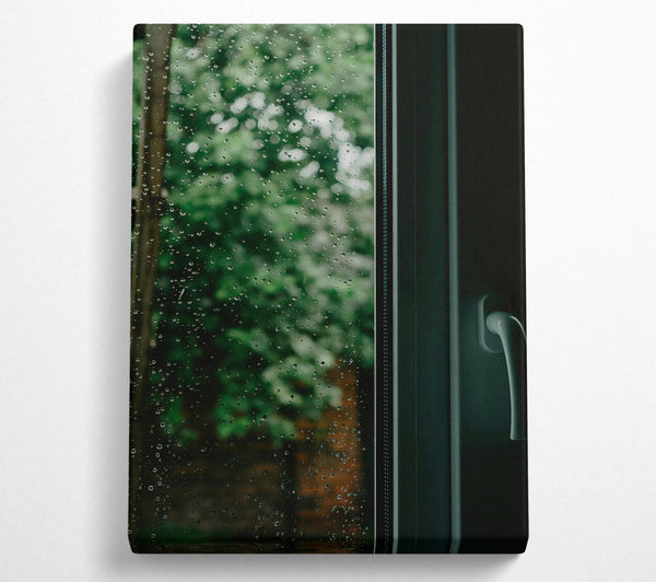  A Canvas Print of Green Rain Windowpane Canvas Wall Art