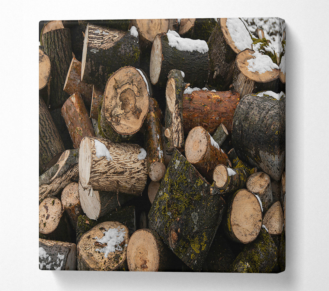  A Canvas Print of Brown Winter Logs. Canvas Art