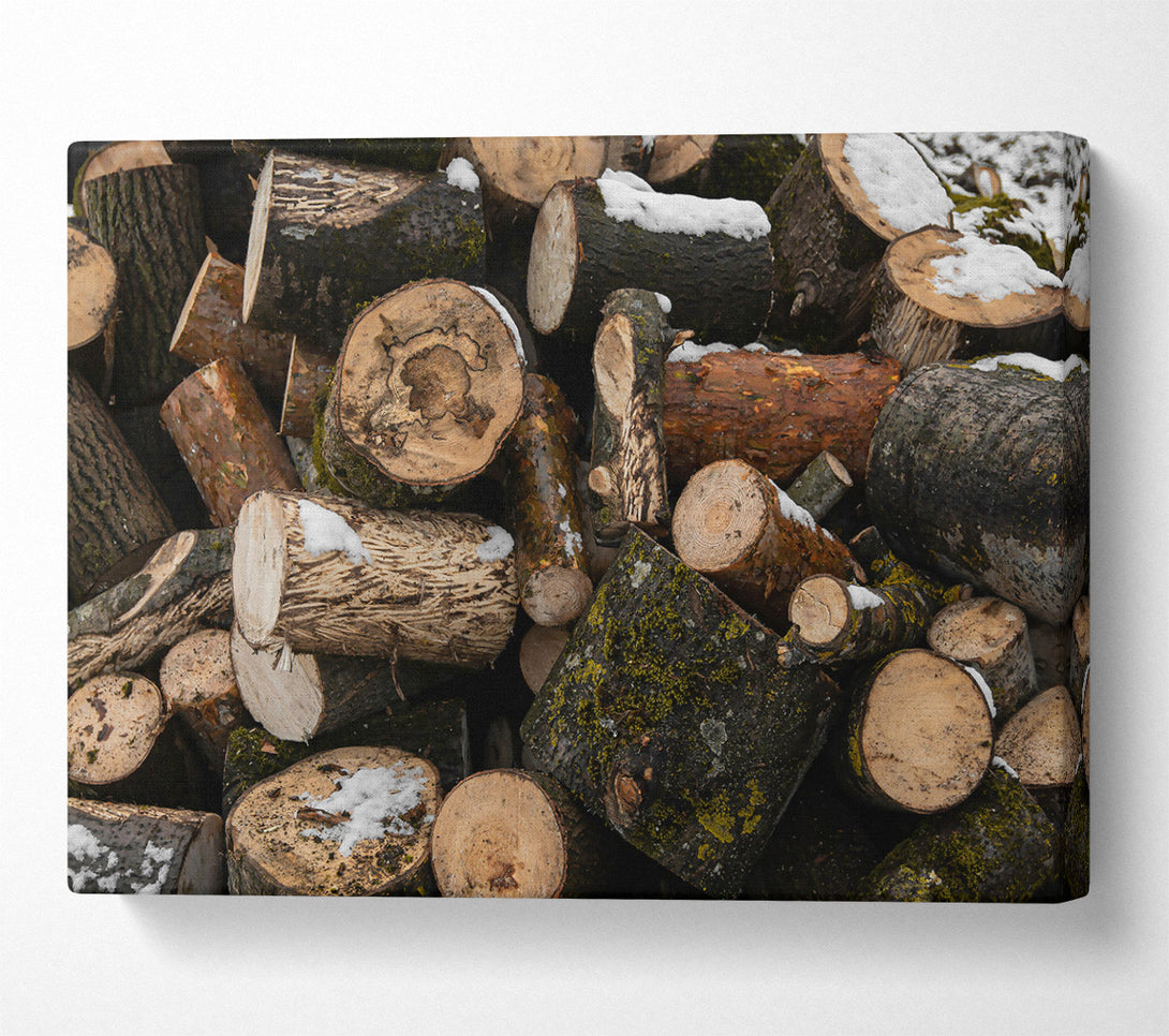  A Canvas Print of Brown Winter Logs. Canvas Art