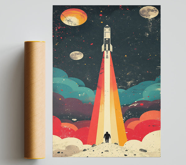 Rocket Ship Glying Poster