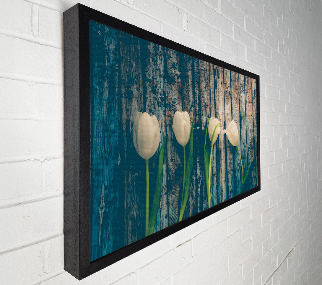  A Canvas Print of White Tulips On Teal Wood Canvas Wall Art