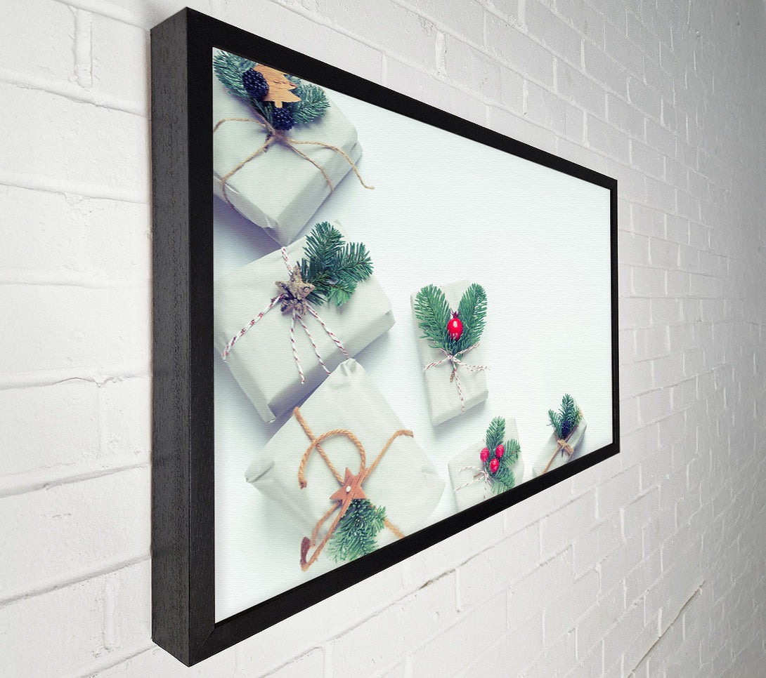  A Canvas Print of White Gifts With Red Berries Canvas Print