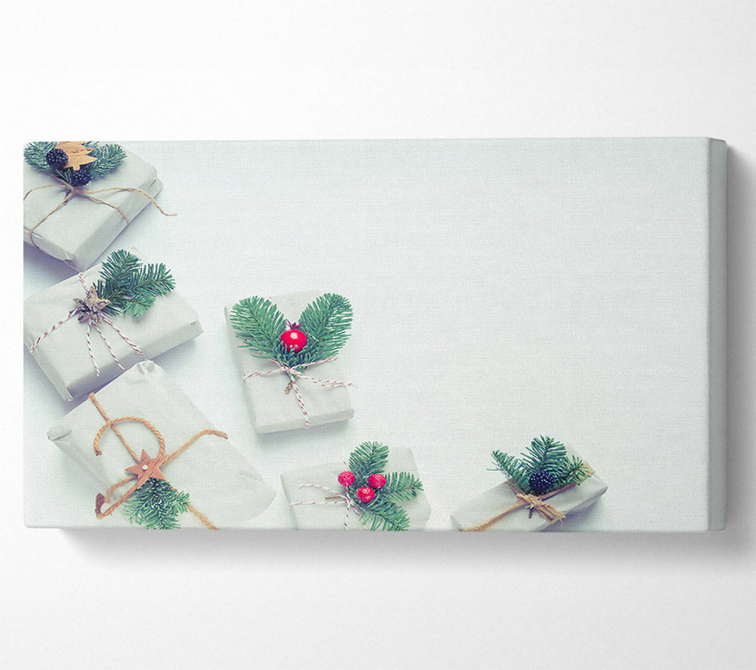  A Canvas Print of White Gifts With Red Berries Canvas Print