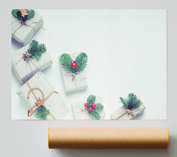 White Gifts With Red Berries Print