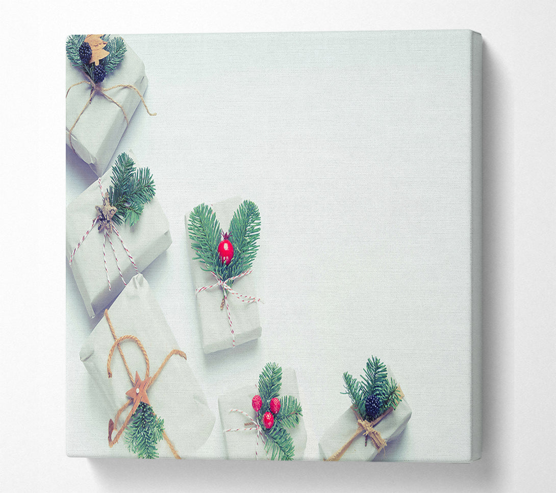  A Canvas Print of White Gifts With Red Berries Canvas Print