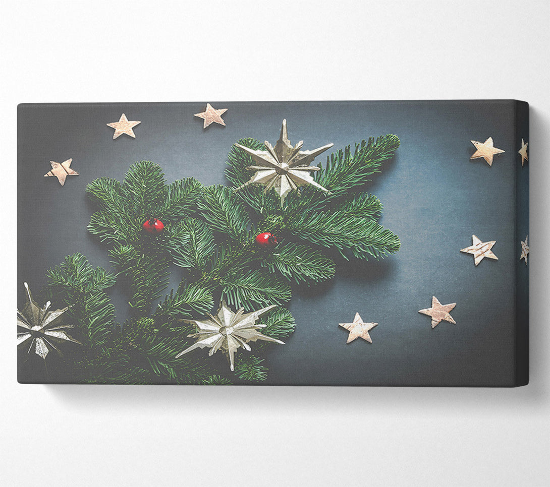  A Canvas Print of Silver Stars On Green Canvas Wall Art