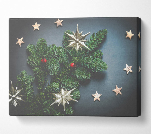  A Canvas Print of Silver Stars On Green Canvas Wall Art