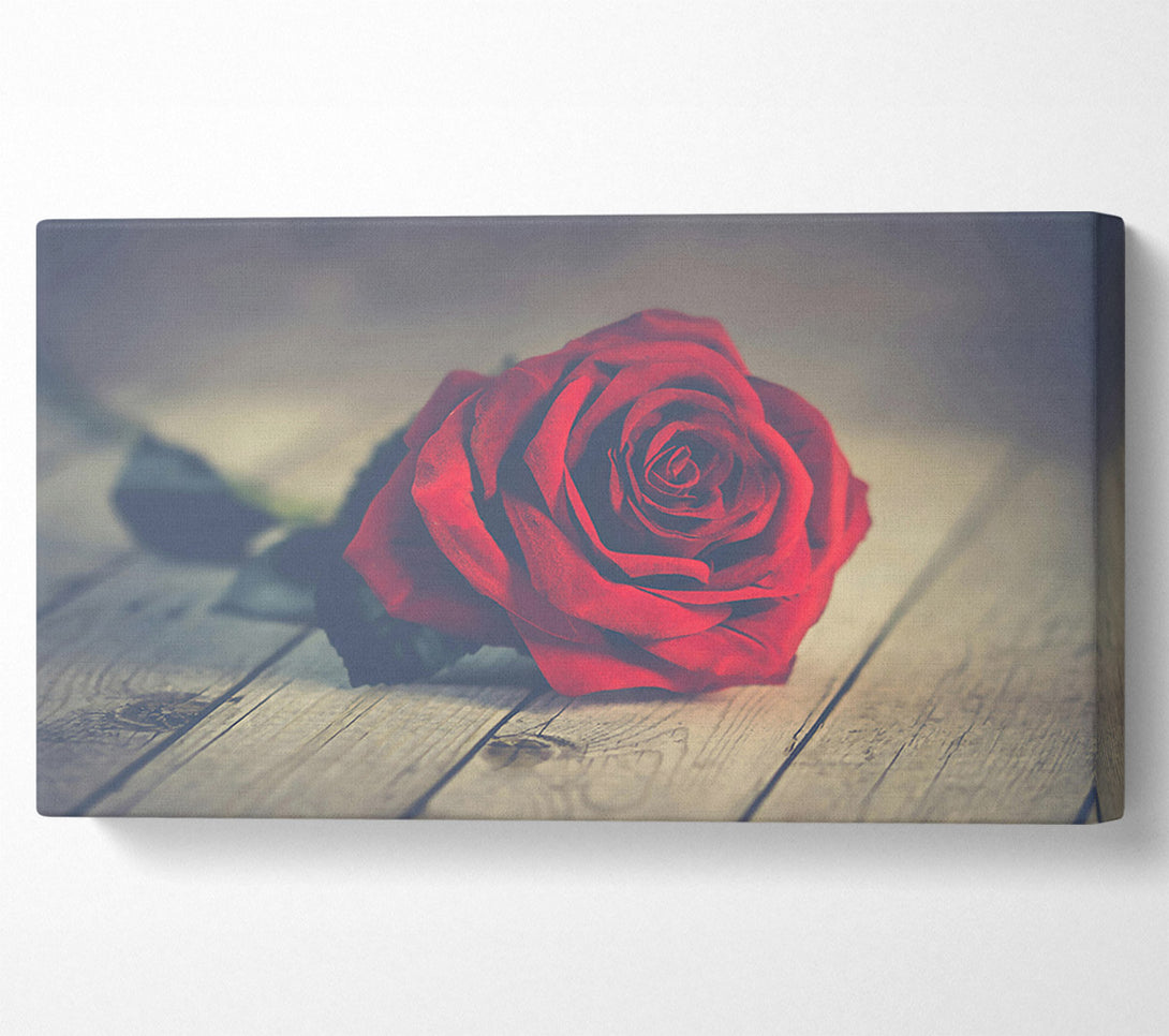  A Canvas Print of Crimson Rose On Wood Canvas Art