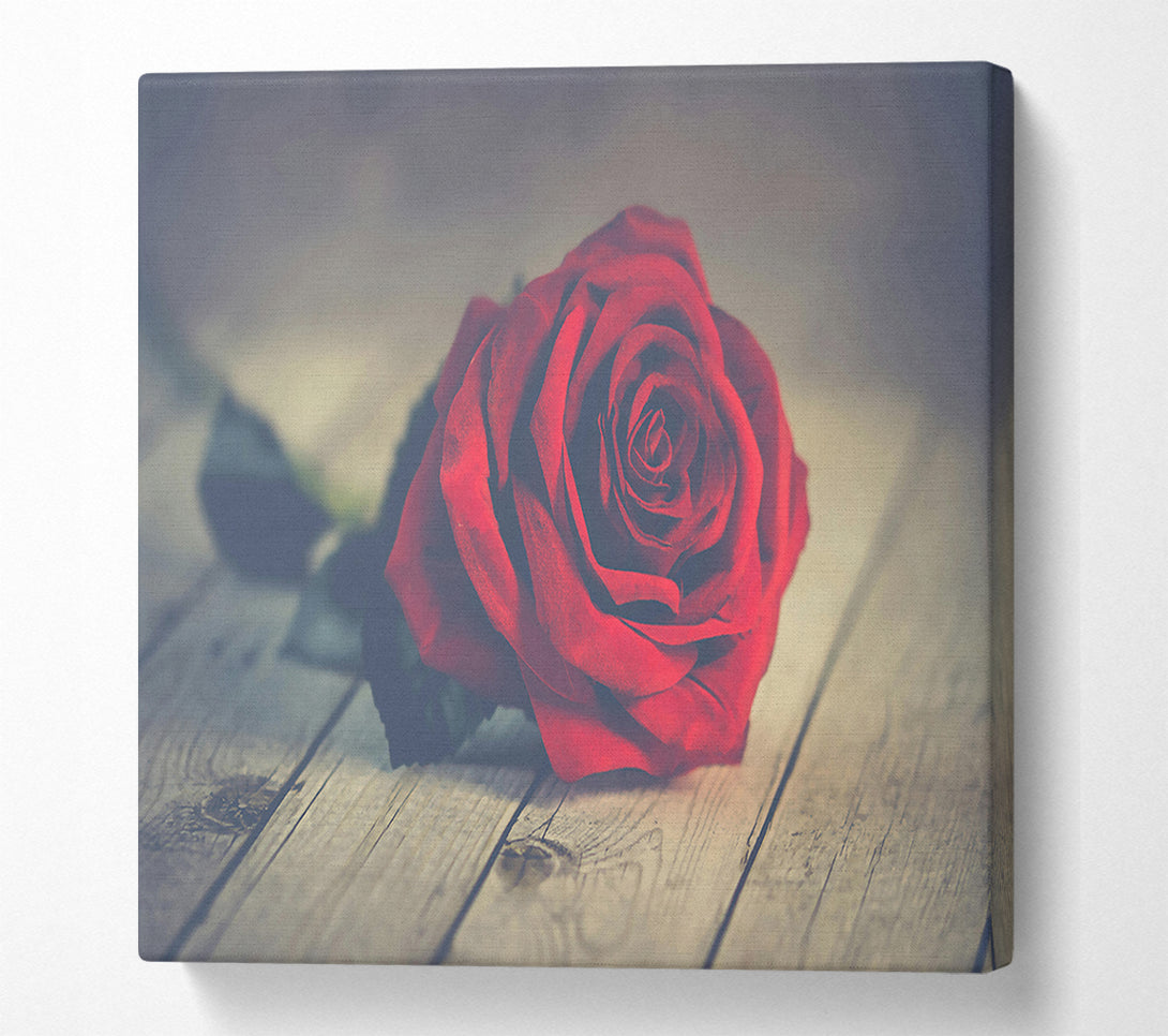  A Canvas Print of Crimson Rose On Wood Canvas Art