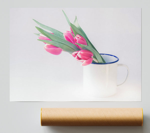 Pink Tulips In White Mug Giclee Print