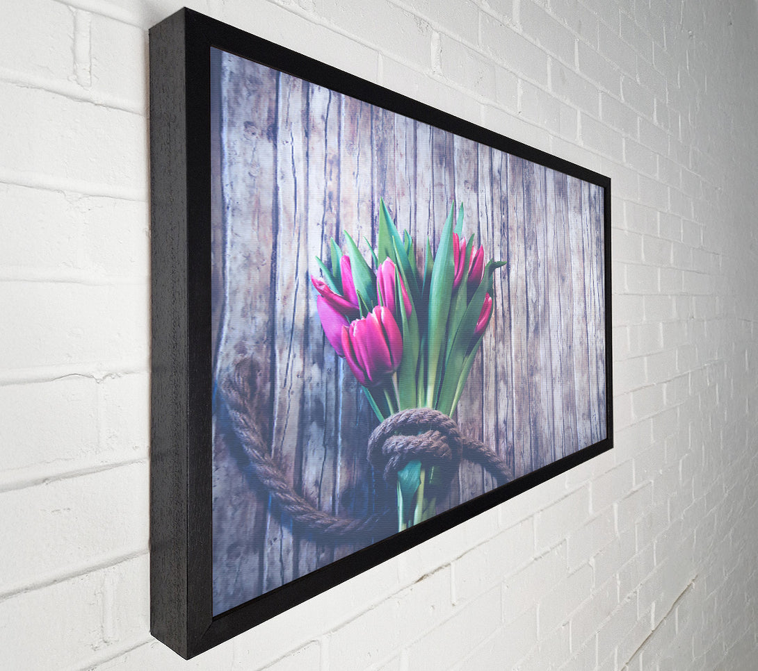  A Canvas Print of Pink Tulips On Wood Canvas Wall Art