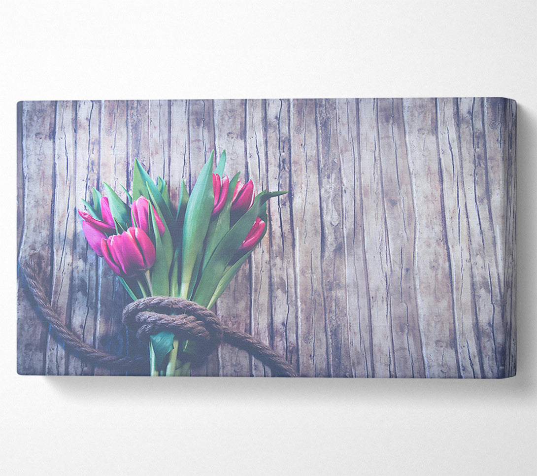  A Canvas Print of Pink Tulips On Wood Canvas Wall Art
