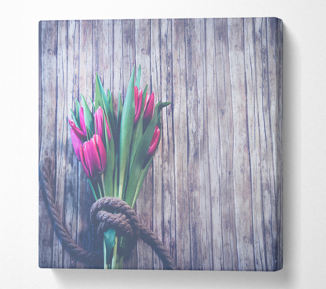  A Canvas Print of Pink Tulips On Wood Canvas Wall Art