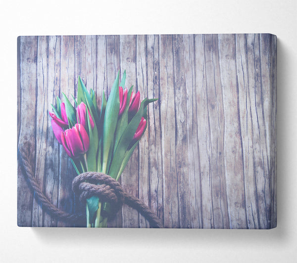  A Canvas Print of Pink Tulips On Wood Canvas Wall Art