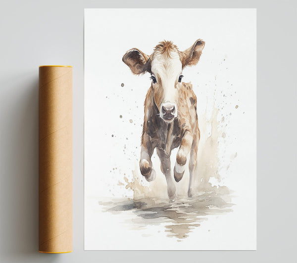 Running Cow Puddle Jump Poster