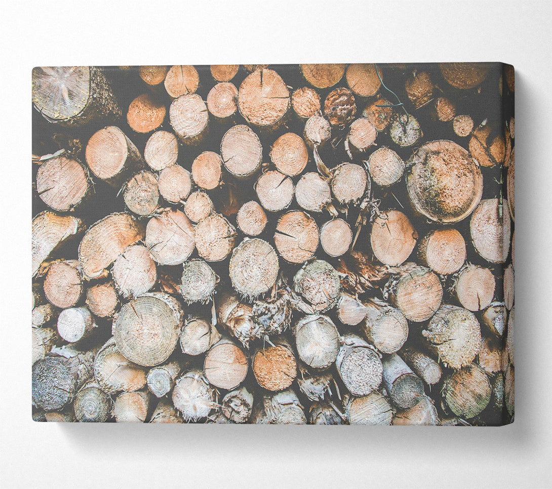  A Canvas Print of Stacked Brown Logs Canvas Art
