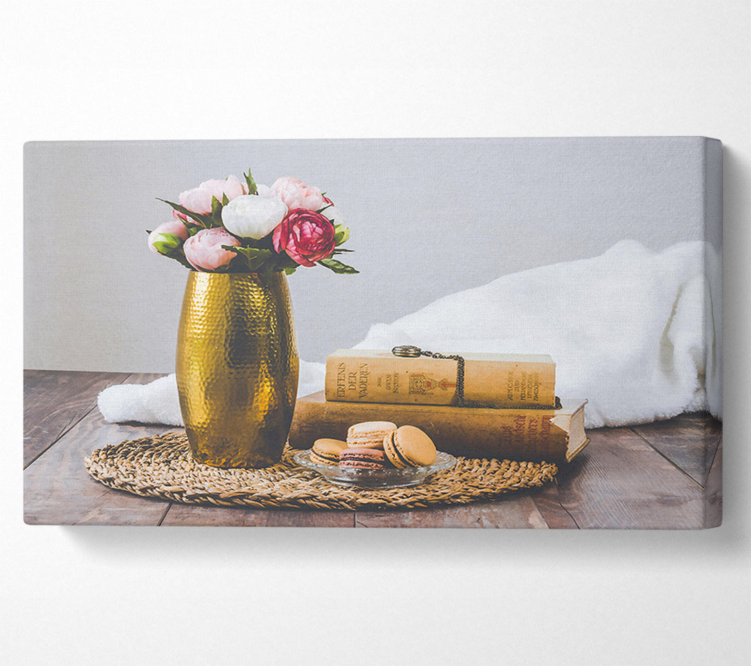  A Canvas Print of Gold Vase And Flowers Canvas Art