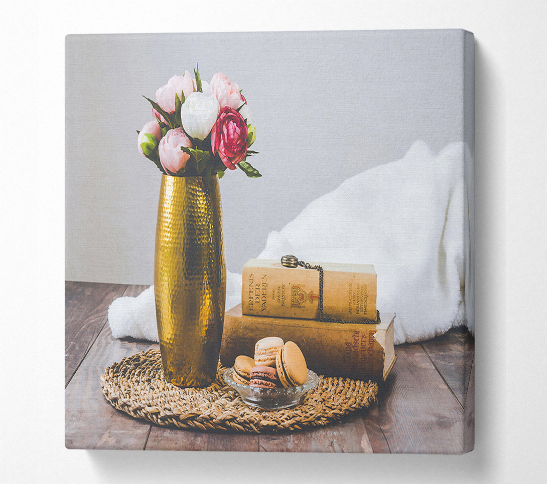  A Canvas Print of Gold Vase And Flowers Canvas Art