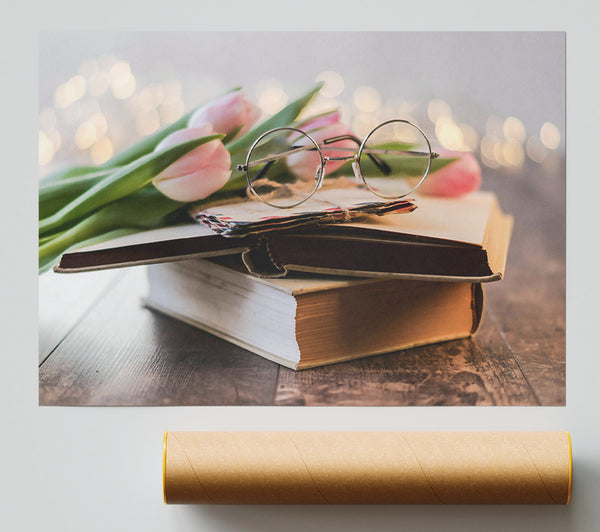 Pink Tulips & Glasses Poster