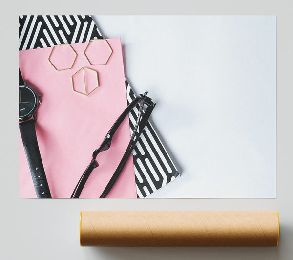 Pink & Black Abstract Print