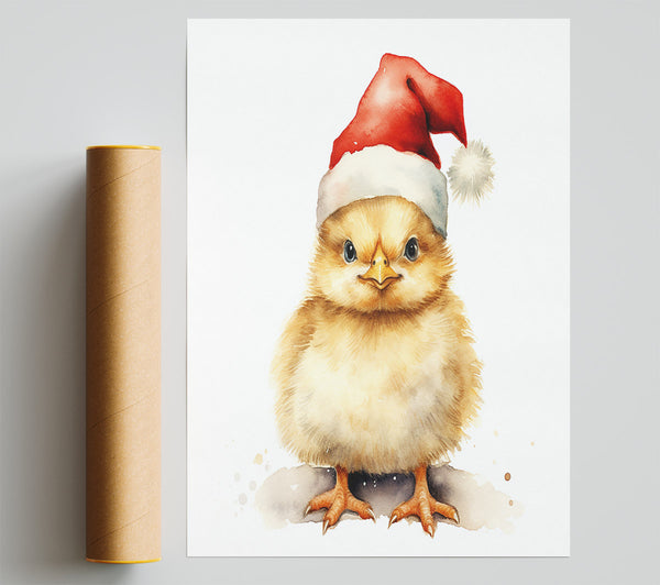Santa Hat Chick Print