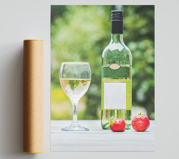 Green Wine And Strawberries Poster