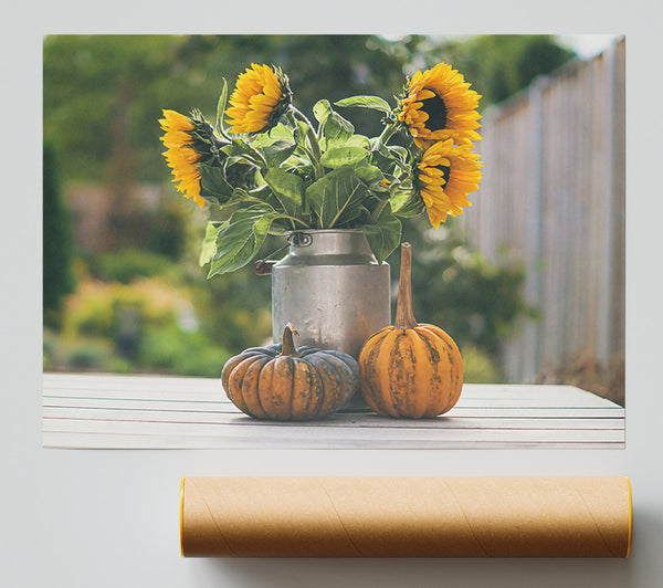 Golden Sunflowers And Pumpkins Poster