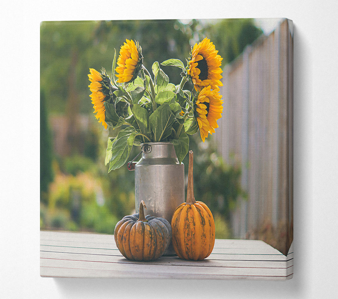 A Canvas Print of Golden Sunflowers And Pumpkins Canvas Art