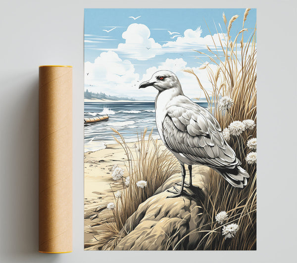 Seagull On The Beach Poster