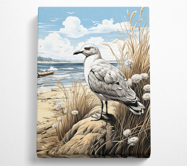  A Canvas Print of Seagull On The Beach Canvas Art