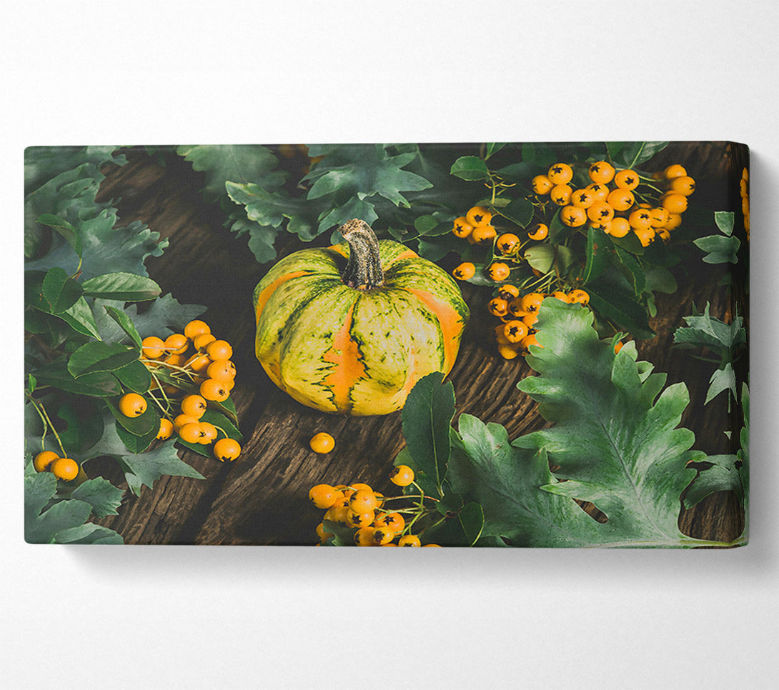  A Canvas Print of Golden Gourd Amidst Green Canvas Print