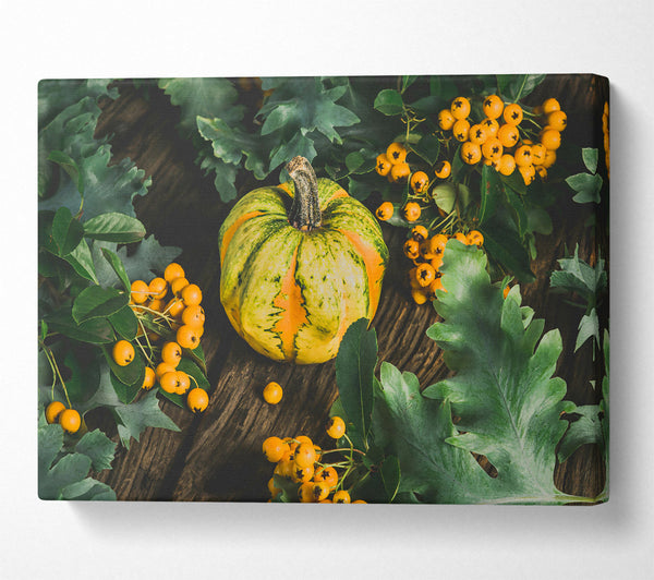  A Canvas Print of Golden Gourd Amidst Green Canvas Print