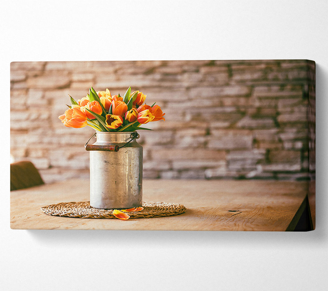  A Canvas Print of Orange Tulips In Tin Canvas Art