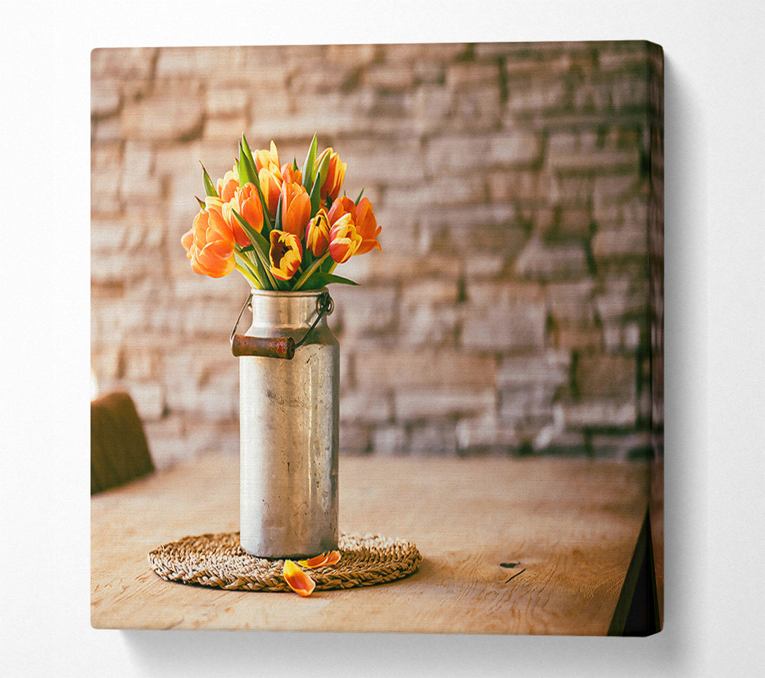 A Canvas Print of Orange Tulips In Tin Canvas Art