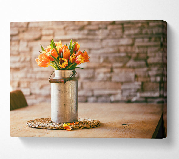  A Canvas Print of Orange Tulips In Tin Canvas Art
