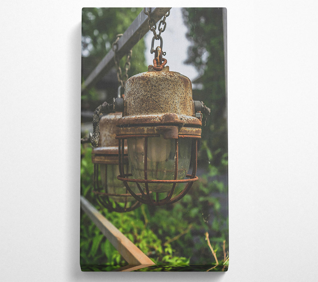  A Canvas Print of Rusty Grey Cage Lights Canvas Print