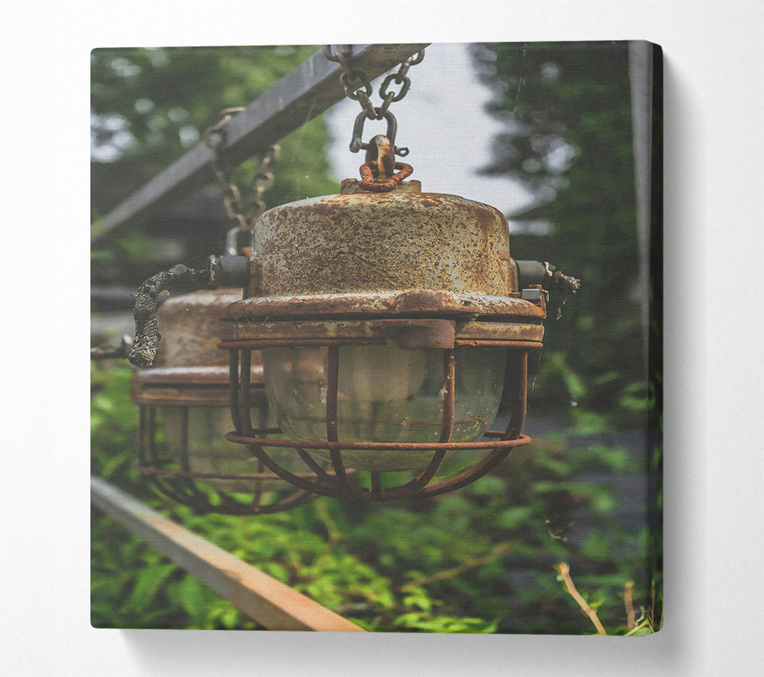  A Canvas Print of Rusty Grey Cage Lights Canvas Print
