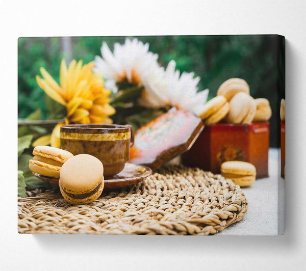  A Canvas Print of Brown Macarons And Tea Canvas Print