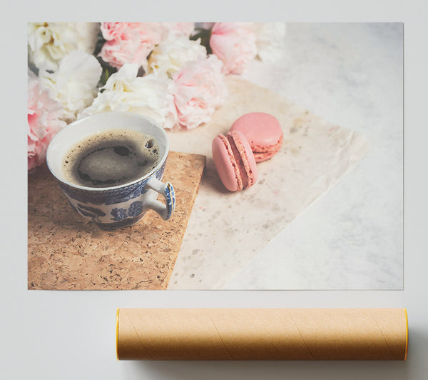 Pink Macarons & Coffee Poster