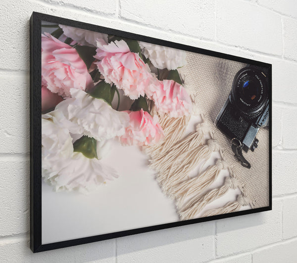 Pink Blooms And Film Camera